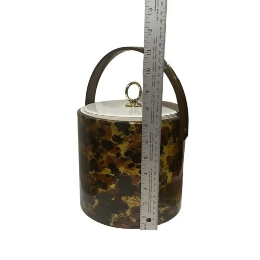 Vtg Ice Bucket Retro Vinyl Marbled Pattern Art Deco MCM Mid Century‎ Modern 70s